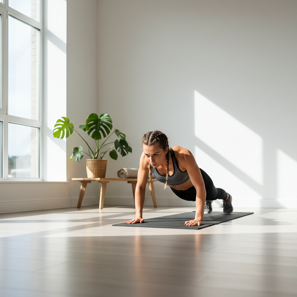 Athlete performing a bodyweight push-up in a park setting