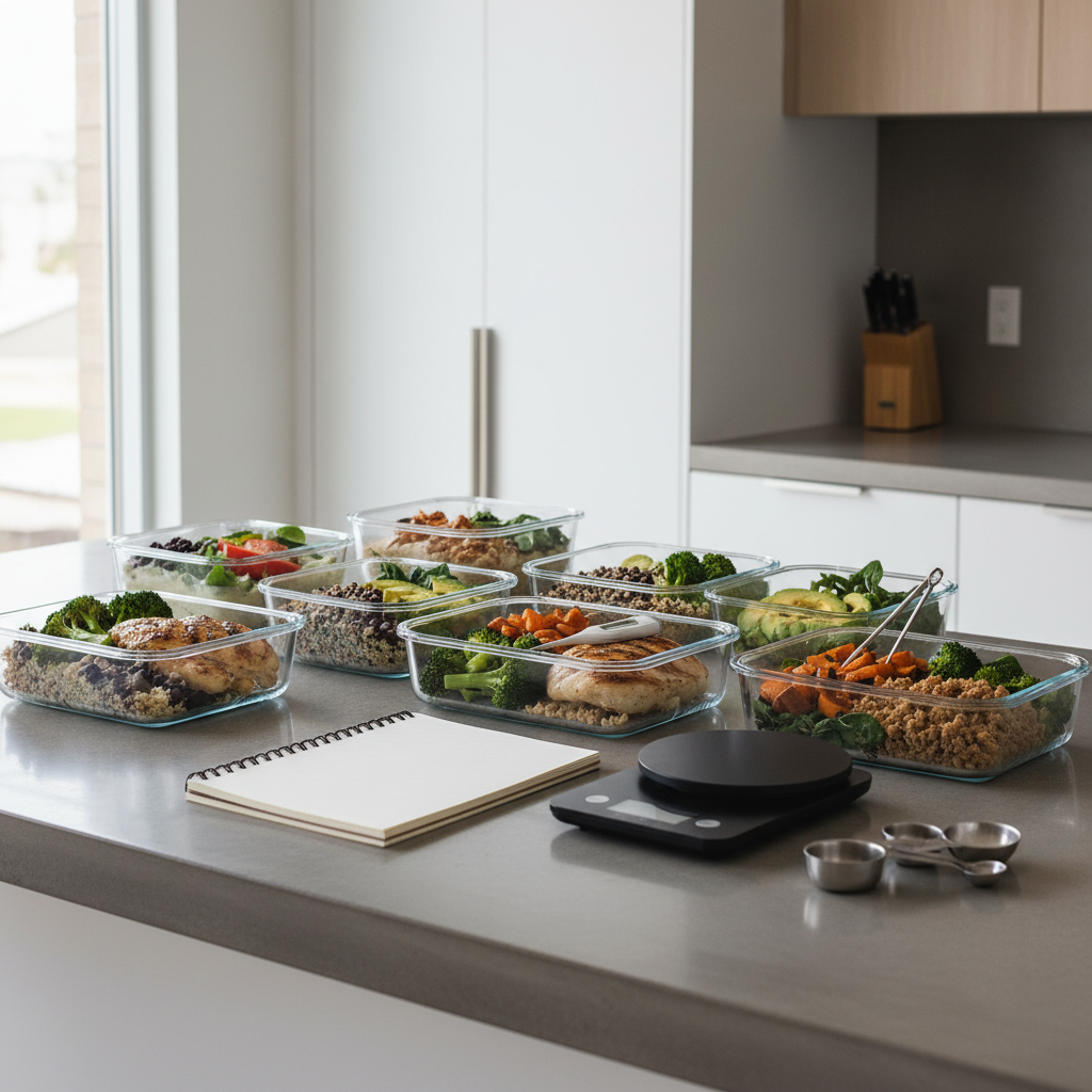 Macro calculator concept with clean meal prep and nutrition tracking