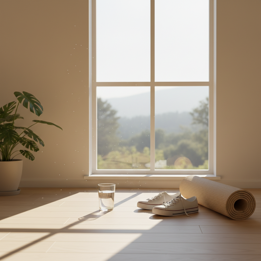 Morning routine with water, sunlight, and light mobility to start the day