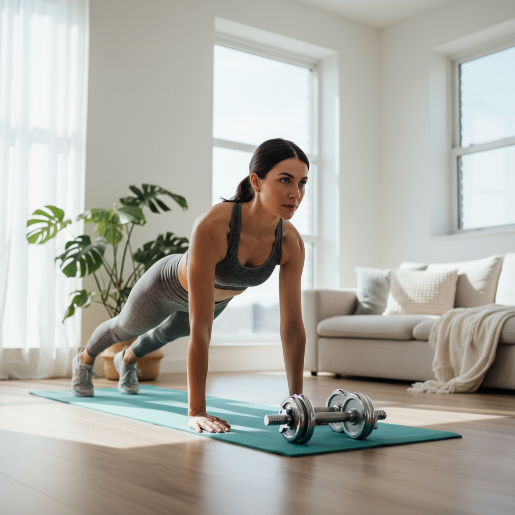 Person doing a quick home workout with minimal equipment