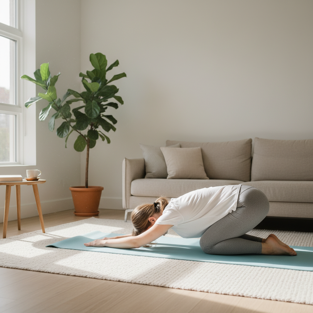 Athlete doing light mobility on a yoga mat during a rest day workout