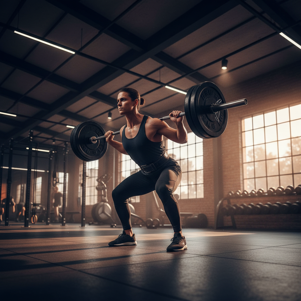 Upper lower split workout program illustration showing a lifter performing compound exercises